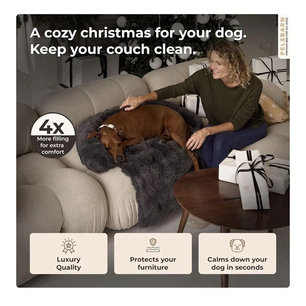 Pelsbarn Dog Bed for Couch Sofa w Non-Slip Oxford Bottom Large Gray 33 x 33 in